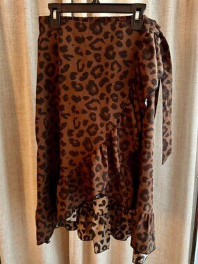 Leopard Print Wrap Skirt- Shein Small